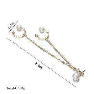 Faux Pearl Studs Double Chain Sterling Silver Electroplate w/ Platinum Ear Cuffs